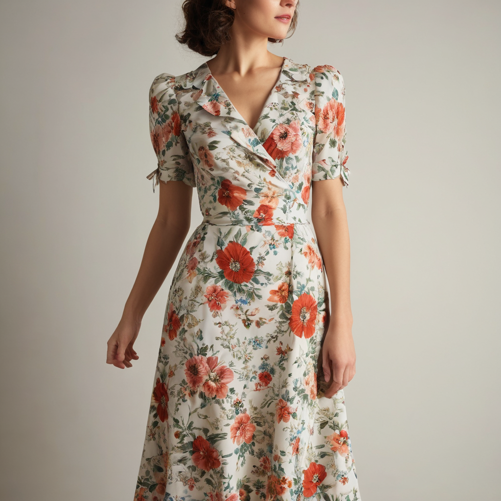 French Vintage Floral Midi Dress